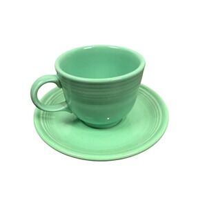 Fiesta Turquoise Cup and Saucer Set Vintage Homer Laughlin Lead Free
